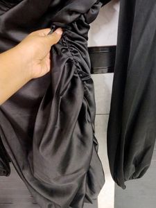 Urbanic Asymmetric Length Black Satin Dress