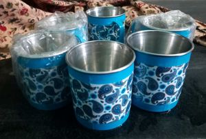Set of 6 Printed Steel Cups