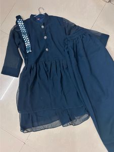 Teal blue co-ord Set With Georgette fabric