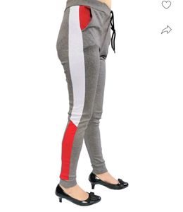 Gray Joggers with Red and White Stripe