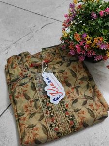 Golden Green Floral Print tissue Kurta