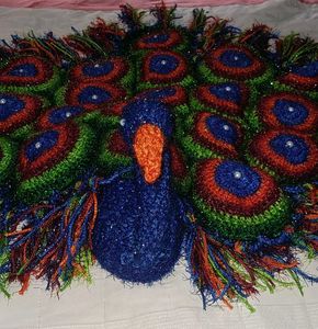 Handmade Crochet Peacock Table Art