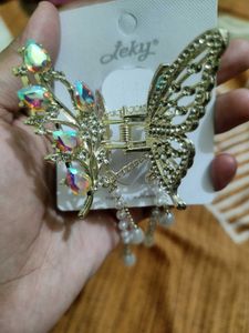 2 Crystal Butterfly Hair Claw Clip
