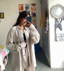 Oversized Beige Button-Down