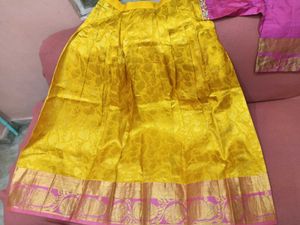 1-TimeUsedGirls Yellow&amp;Pink LehengaCholi-PattuPava