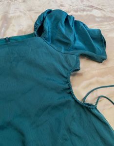 Blue Puff Sleeve Midi Dress