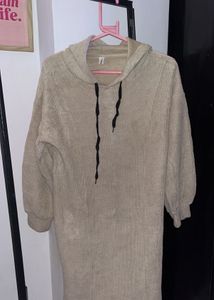 Beige Hoodie Midi Dress