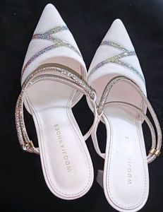 White Rhinestone Mule Heels...