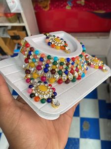 Multicoloured Heavy Set With Mang Tikka And Earing