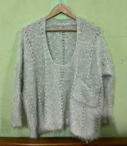 vintage luxury gorge blue fur mohair knitwear