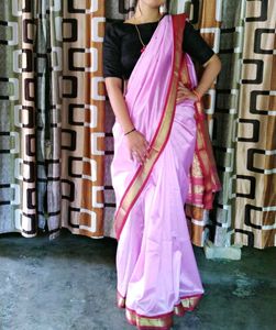 Magenta Plain Saari Red Golden Border
