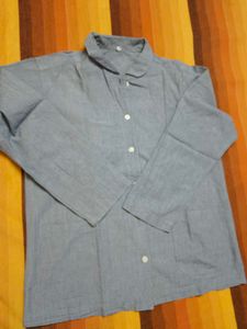 Women Grey Formal Pockets Button Down Shirt