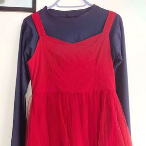 Maroon And Blue Net Dress / Top