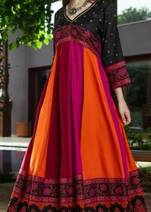 Black Multicolour Long Kalidaar Dress