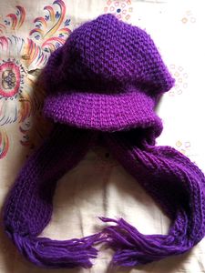 Purple Knit woollen Hat & Scarf Set