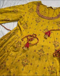 100% cotton Mustard anarkali