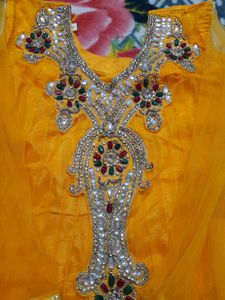 Yellow party wear heavy embroidery frock suit