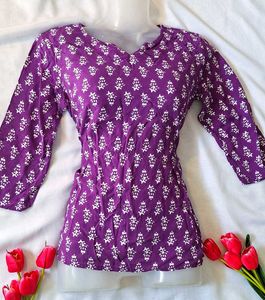 Purple Cotton Short Kurthi