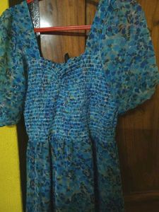 Blue Floral Chiffon Maxi Dress