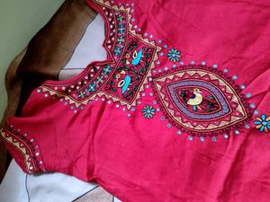 Red Cotton Lakhnavi Kurti