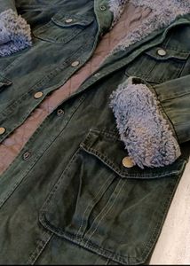 Dark olive green Fur denim jacket