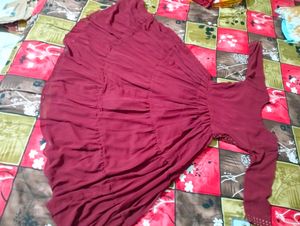 Maroon Flared Frock Pant With Dupatta..