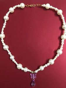 Pearl Bead W Butterfly&amp;Teardrop Pendant Necklace