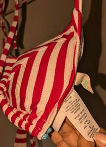 Hobie Red White Striped Halter Bikini Top
