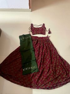 Maroon &amp; Green Lehenga Set