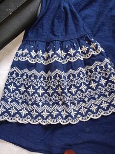 Navy Blue Embroidery Sleeves Top