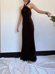 Luxury Brown Halter Maxi Dress