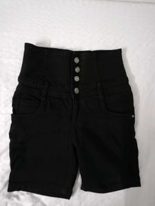 High Waist Black Denim Shorts
