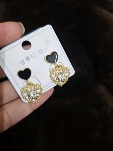 Heart Drop Earrings with Rhinestones