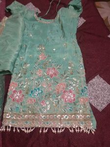 Sea Green Embroidered Plazo Suit