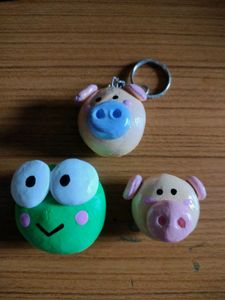 Cute Clay Keychain &amp; Fridge Magnet Combo