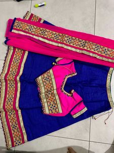 Blue &amp; Pink Embroidered Lehenga Set