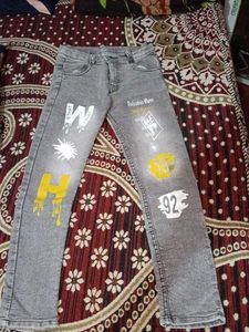 Boys Grey Graphic Jeans