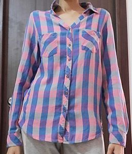 Peach &amp; Purple Checked Shirt