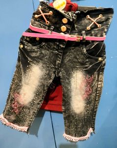 Vintage Rhinestone Capri Jeans