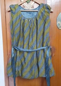 Double Layered Striped Top with Belt