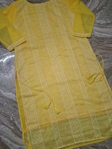Yellow Embroidered Kurti