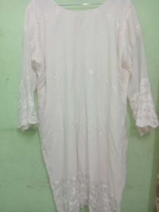 White Colour Kurta Set With Bandni Dupatta