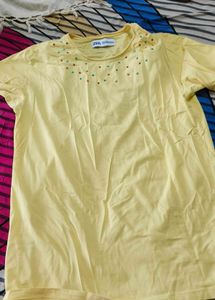 Zara Yellow Embellished Tee