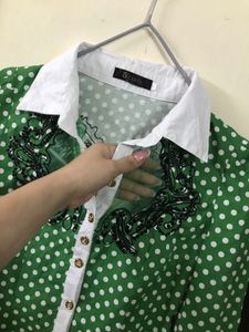 Green Polka Dot  Shirt Bust 32(very Stretchy )