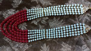 Elegant Pearl &amp; Red Beaded Necklace