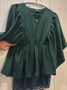 Kaftaan Green Flutter Sleeve Top