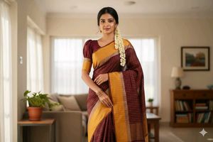 Traditional brown pure kanipuram pattu saree