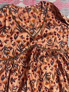 Myaza Women Peach Digital Floral Printed Kurta Dress with Beads Stone Work on Neck
