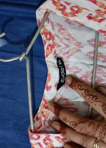 White &amp; Orange Printed Kurta