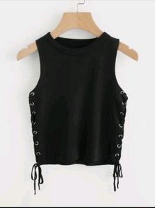 Black Top With Lace Up Slides